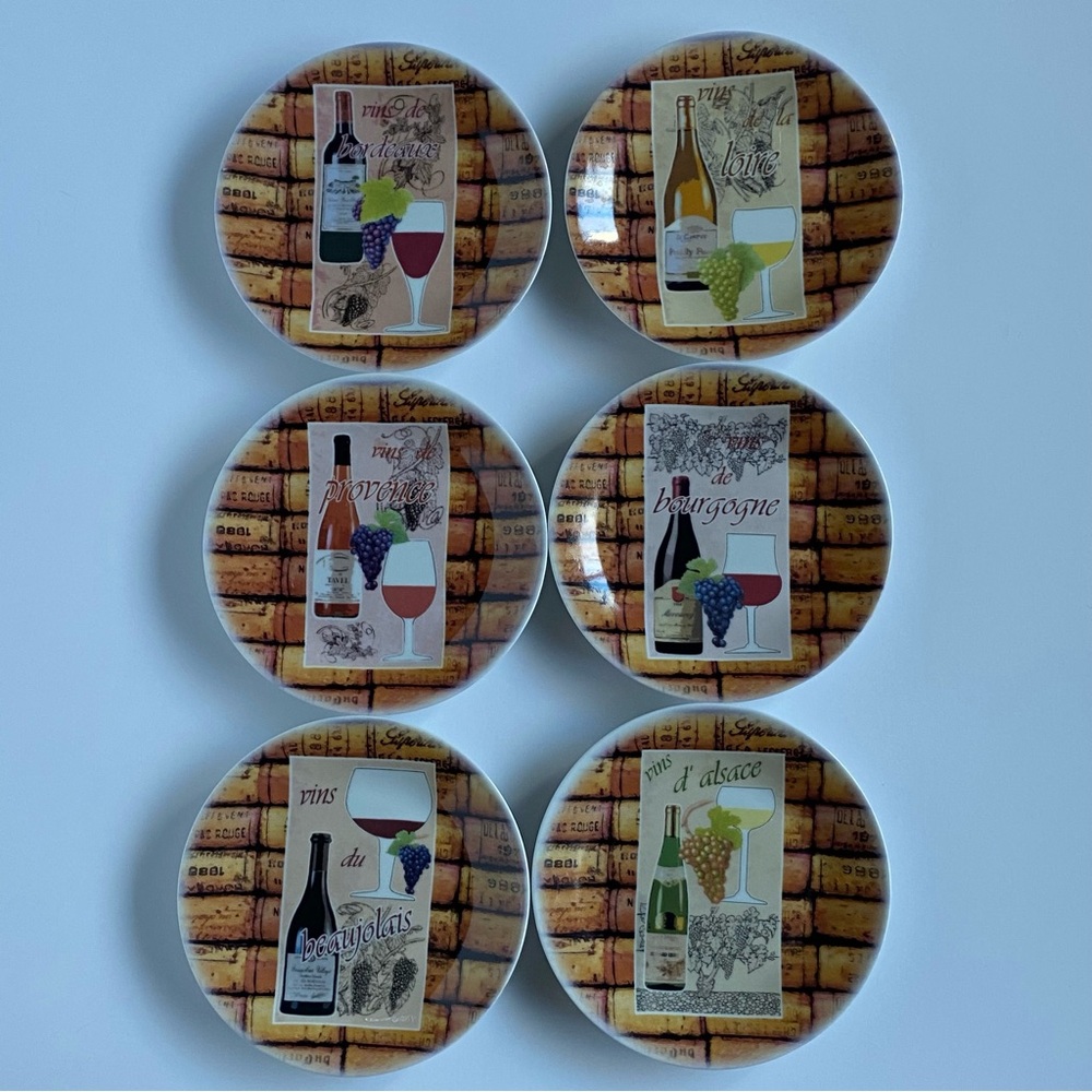 Set Of 6 Philippe Deshoulieres France CANAPE PLATES Appitizer Wine Red White